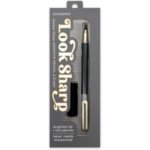 SNIFTY Look Sharp Always Sharp Pencil - Compressed graphite tip equals 100 pencils - Gray metal barrel + cap + eraser