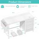 Lufeiya White Desk with File Drawers Cabinet, 47 Inch Reversible Computer Desk with Fabric Filing Cabinet for Bedroom Small Space Home Office, Modern Writing Table PC Desks, White, 46.6"