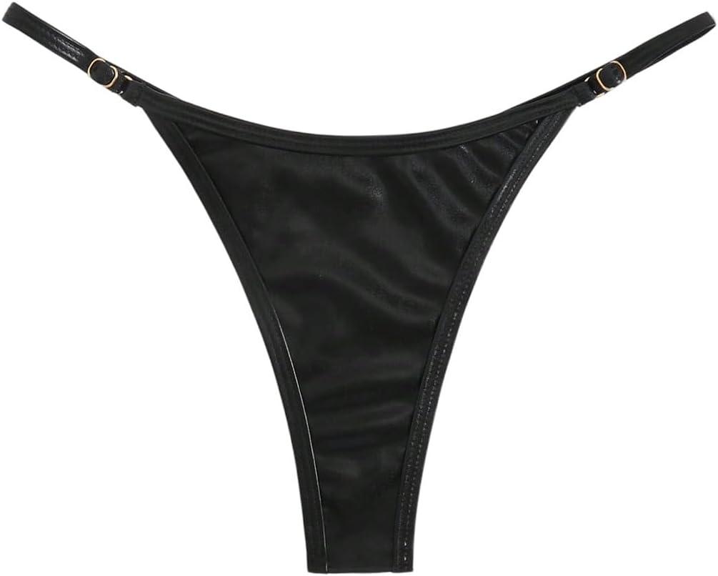 OYOANGLE Women's Metallic Thong Bikini Bottom Low Rise Cheeky Swim Bottoms Beachwear, Small