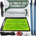 6-in-1 Golf Swing Trainer with Divot Board, Golf Grip Trainer, Alignment Sticks and Training Aid | Golf Accessories for Men & Women | Hitting Mat Practice Indoor & Outdoor, 6 feet by 2 feet