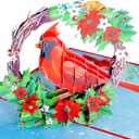 Red Cardinal Wreath Merry Christmas Cards 2025, Pop Up Christmas Cards w Envelope, 3D Xmas Card, Holiday Greeting Card Gifts for Her Him Wife Husband Family Son Mum Dad PQ