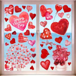 101pcs Valentine's Day Window Stickers Double-Sided Heart Window Clings Decals for Valentine's Day Wedding Party Home Windows Decoration Supply