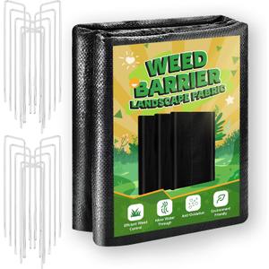1.3FT x 50FT Weed Barrier Landscape Fabric Heavy Duty, 3.2oz Premium Gardening Weed Control Mat with 10 U-Shaped Securing Pegs, Ground Cover for Garden Beds, Farming, Underlayment, Commercial Driveway