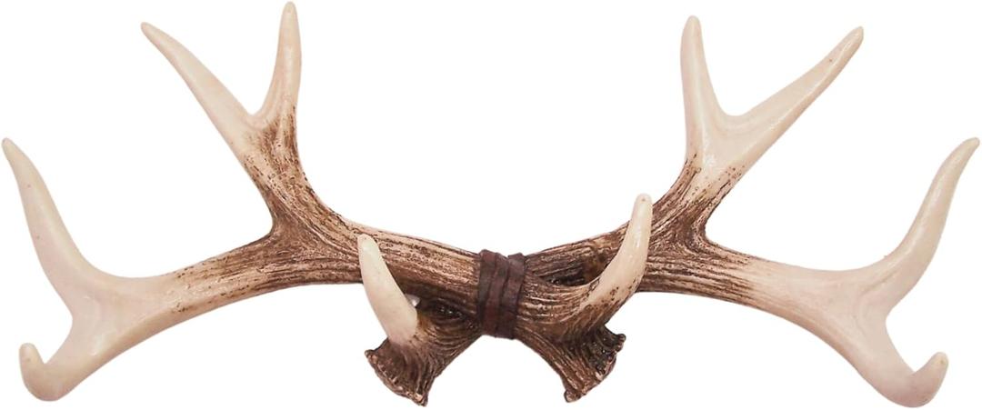 Wowser Rustic Deer Antler Wall Mounted Hook Rack - 14.75 Inches, 4 Hooks