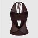 SweatyRocks Women's Sheer Mesh Draped Club Halter Tops Y2K Sexy Rave Going Out Top 2 Piece Outfits (Brown, S)