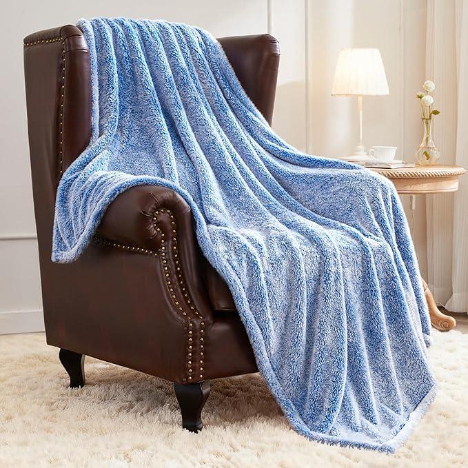 Plush Fuzzy Fleece Throw Blanket Extra Large, Super Soft, Fluffy and Warm Blankets for Couch, Bed, Suitable for All Seasons (23x32  Inches, Light Blue)