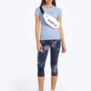 Womens Seamless Short Sleeve Workout Tee Featherlight Nylon Top for Gym Yoga Daily Wear (Blue)