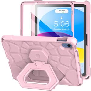 Case for iPad 11th Generation (A16 11-Inch 2025)/ iPad 10th Gen (10.9" 2022)- Durable Shockproof Lightweight EVA Kids Case with Screen Protector & 360 Rotating Hand Strap/Stand (Light Pink)