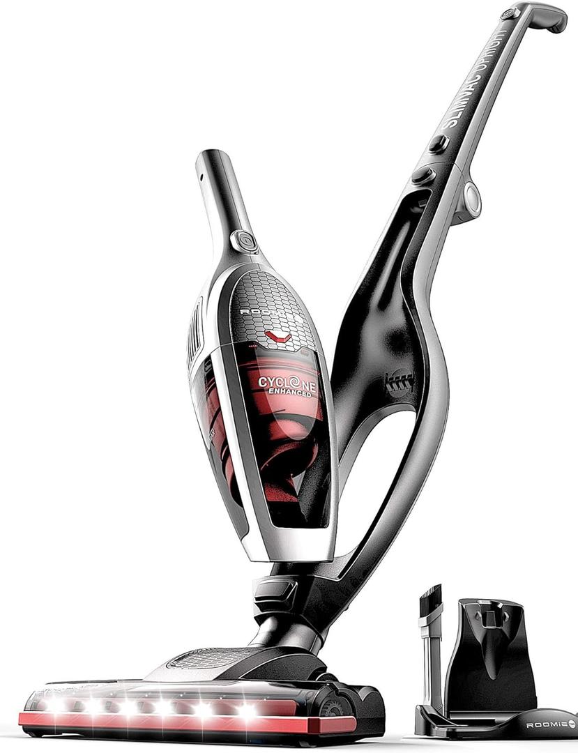 Roomie Tec SlimVac Cordless Vacuum Cleaner for Home  2200mAh Battery, High Suction Power, Lightweight 2-in-1 Handheld with Bagless Filter, 6 LED Headlights and Auto Recharge Station - Vincent