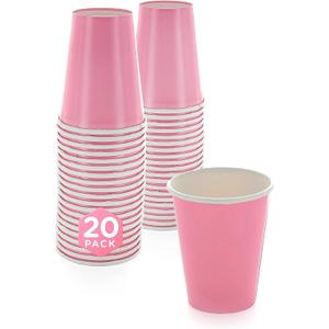 Disposable Paper Cups, 8 oz. Pink Paper Coffee Cups, Strong and Sturdy Coffee Disposable Cups for Party, Wedding, Thanksgiving Day, Christmas, Halloween Hot Cups, Pack of 20