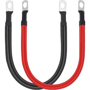 2 AWG Battery Cable 2AWG Gauge Pure Copper Battery Inverter Cables with 3/8 in Lugs Both Ends Power Inverter Wire Set for Automotive Solar Marine Boat RV Car Motorcycle Red and Black (1FT)