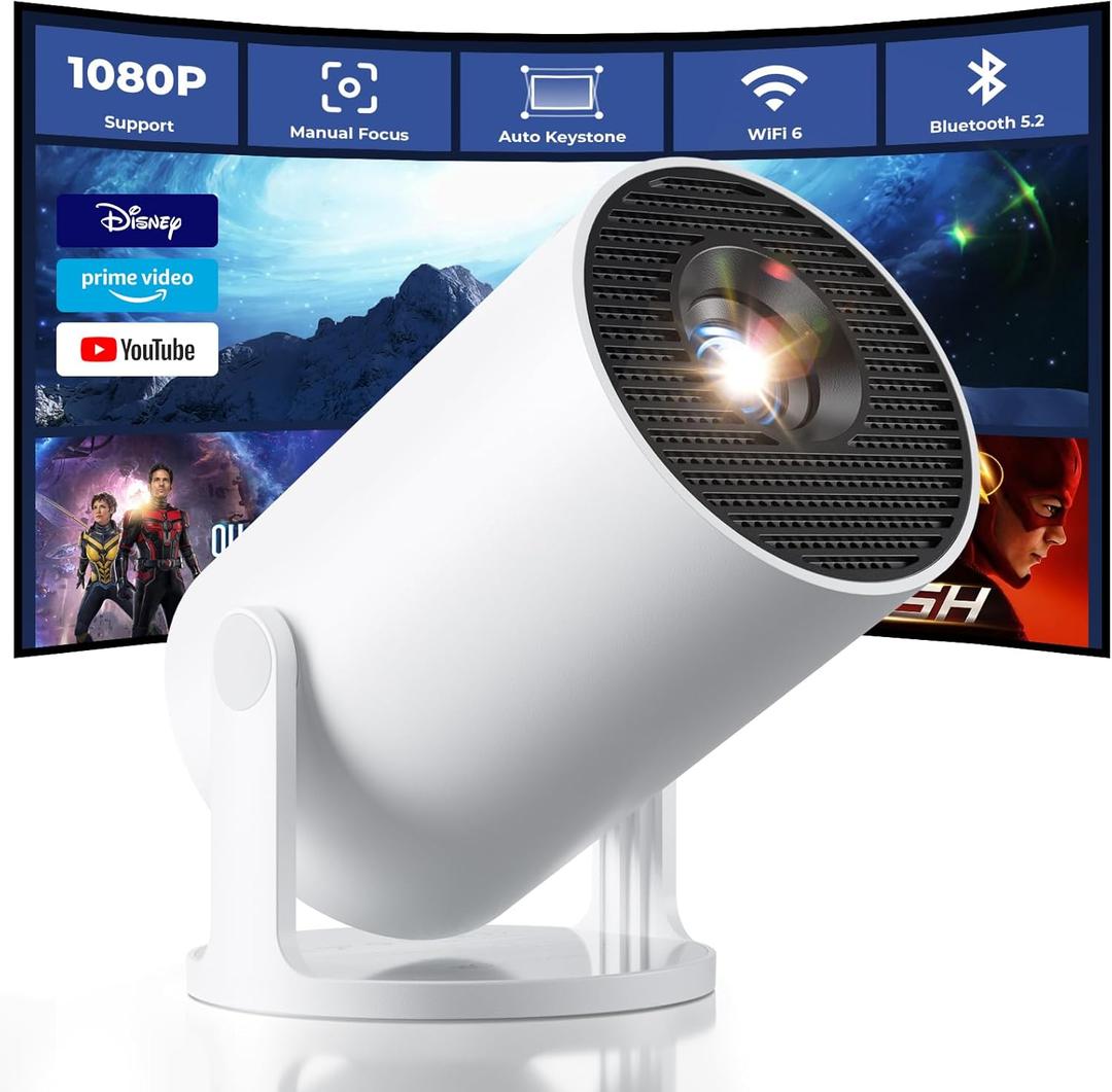 CLOKOWE Mini Projector with WiFi and Bluetooth, Built-in Apps, Smart Portable Projector with 180 Rotation, Auto Keystone, Support 1080P, Compatible with HDMI/USB/TV Stick/Smartphone/Laptop