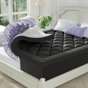 ChiXpace Dual Layer 4 Inch Memory Foam Mattress Topper Full - 2 Inch Gel Memory Foam and 2 Inch Pillow Top Mattress Pad, 7-Zone Egg Crate 2-in-1 Design (Black-White)