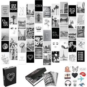 Artivo Black White Aesthetic Picture for Wall Collage 50 set 4x6, City Chic Wall Decor for Teen Girls, Aesthetic Posters, Black Collage Pictures, College Dorm Room Decor, Photo Collection