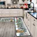 Christmas Kitchen Rugs and Mats Set of 2, Xmas Decor Non Slip Backing Xmas Trees Rug Winter Holiday Kitchen Rug Christmas Decorations for Home Low-Profile Kitchen Floor Mat 17"X47"+17"X30"