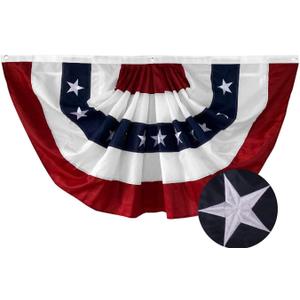 2 x Pleated Bunting American Flag Embroidered Stars for July 4th Independence Day