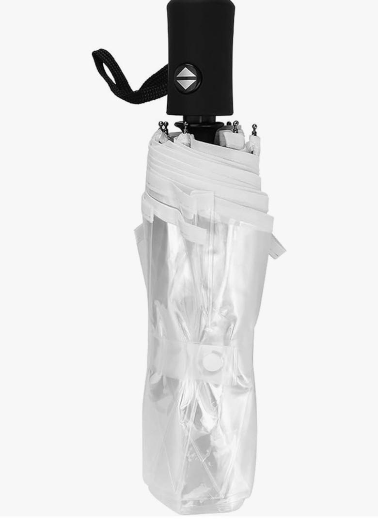 Full Automatic Folding Transparent Umbrella, Tri-fold Windproof Travel Umbrellas for Rain Portable Clear Rain Umbrella for Travel