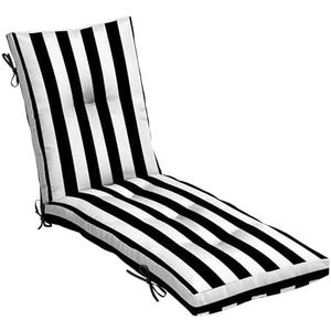 Arden Outdoor Plush Modern Tufted Chaise Cushion, 76 x 22, Rain-Proof, Fade Resistant, Tufted Cushion for Chaise Lounger Black Cabana Stripe