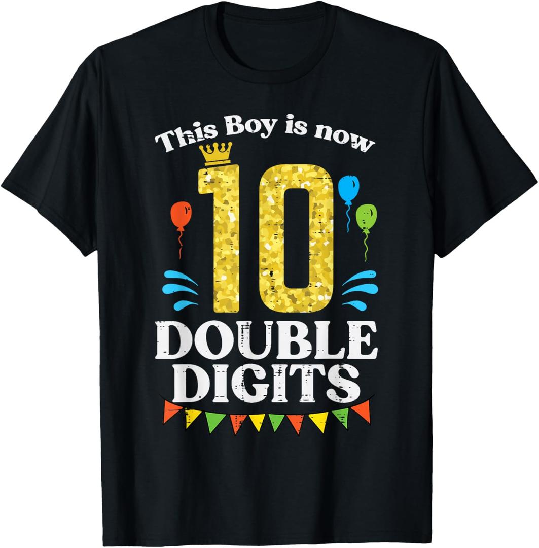 This Boy is Now 10 Double Digits Crown 10th Birthday Fiesta T-Shirt