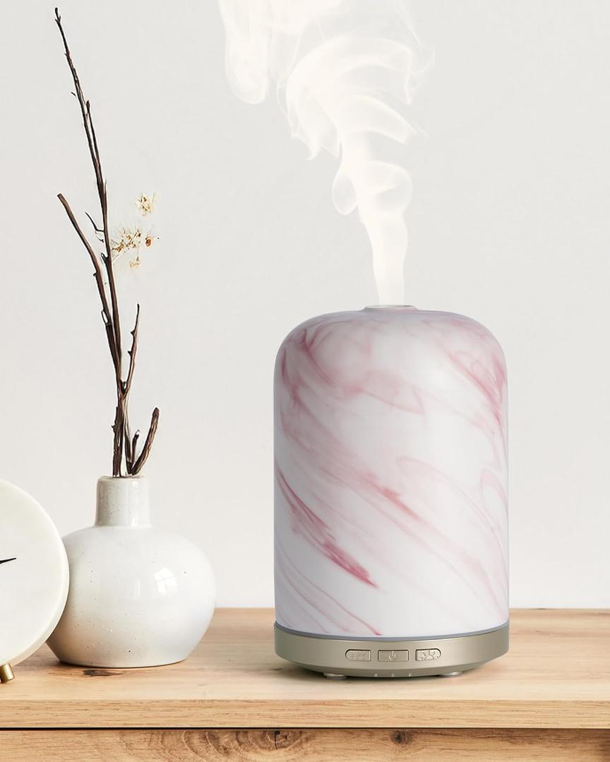 Essential Oil Diffuser  2.4MHz Ultrasonic Aromatherapy Diffuser, Health Night Light, Timer & Auto Shut-Off, BPA-Free, 120ml Oil Diffuser for Home, Office, Spa, Yoga, Hotel (Pink Smoke Ceramic)