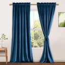 JIUZHEN Navy Velvet Curtains 96 inches for Living Room - Soft Retro Blackout Velvet Drapes Rod Pocket Room Darkening Thermal Insulated for Bedroom/Gallery, 52W x 96L, 2 Panels with Tiebacks