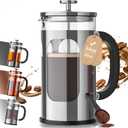 Veken French Press Coffee Maker 34oz 1 L, No Plastic Touching Cafe, Heat Resistant Thickened Borosilicate Glass, Stainless Steel Brewer, Cold Brew Cafetera Teapot for Kitchen Travel Camping, Silver