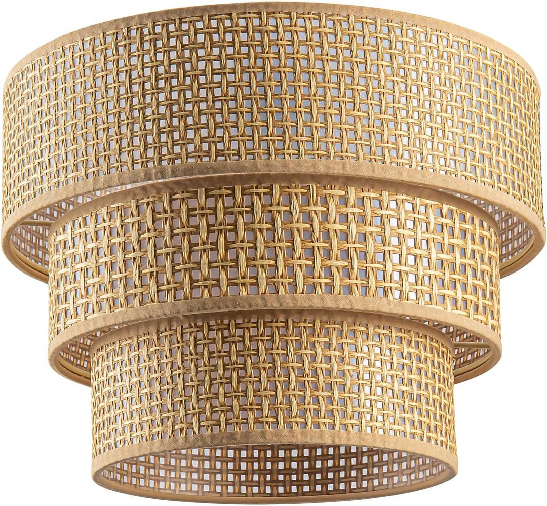Rattan Lamp Shades for Floor Lamps Pendant Light Hanging Lamp Replacement, 3-Tier Drum Lamp Shade with Rattan Woven for Living Room Dining Hall Way Bedroom (Khaki)