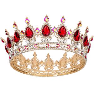 Crown for Women, Queen Crown Tiara for Princess Party (Gold Red AB)