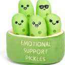 Emotional Support Pickles by Relatable, Cuddly Stuffed Animals and Toys, Squishy Toys and Plushies, Perfect Funny Pickle Gifts for Loved Ones of All Ages, Includes 5 Plushies with Carrying Basket, 5 inches width, 6 inches length, 5 inches height