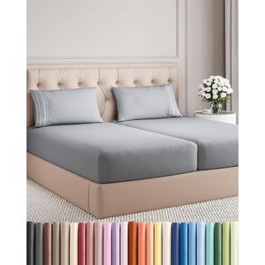 Split King Size 5 Piece Sheet Set - Comfy Breathable & Cooling Sheets - Hotel Luxury Bed Sheets for Women & Men - Deep Pockets, Easy-Fit, Soft & Wrinkle Free Sheets - Steel Blue Oeko-Tex Bed Sheet Set