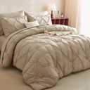 CozyLux Full Comforter Set 7 Pieces Bed in a Bag Taupe, Pintuck Pinch Pleat Bedding Sets with All Season Comforter, Flat Sheet, Fitted Sheet and Pillowcases & Shams