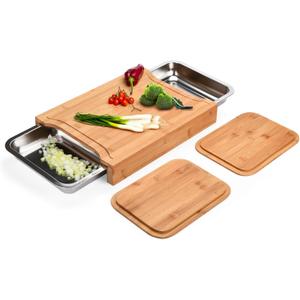 Prosumer's Choice Bamboo Cutting Board - Chopping Boards Wood -Organic Bamboo Cutting Board with Tray - Chopping Boards with Stainless Steel Juice Catcher -16" x 12" x 3"