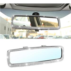 Osilly Bling Car Rearview Mirror, Decorations Rear View Mirror with Crystal Rhinestones & Diamonds, Car Interior Trim Accessories, Clip-on & HD Glass, Sparkly Gift for Mother Women Girls (Silver)