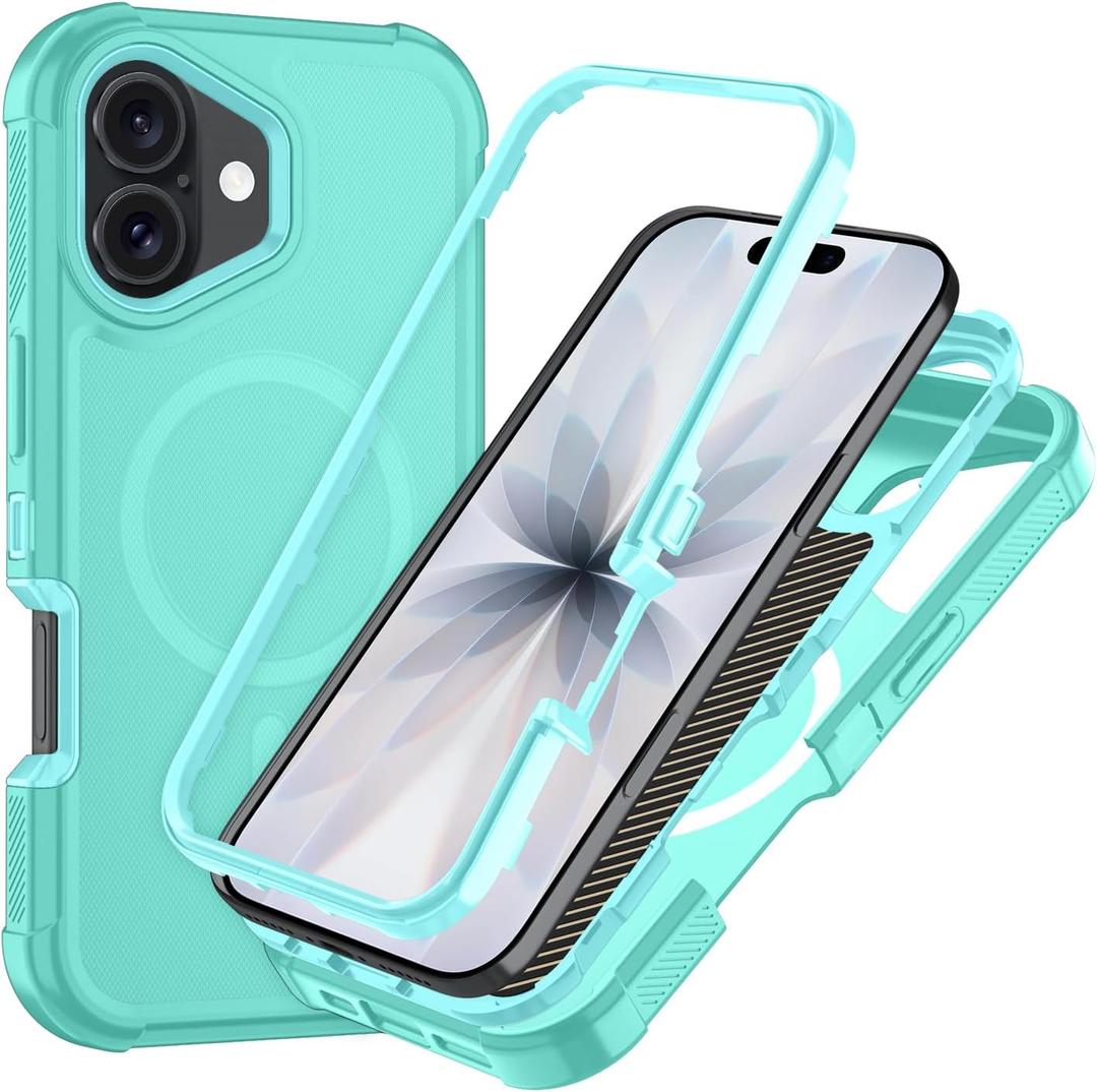 SunStory Magnetic for iPhone 17 Case, Compatible with MagSafe, 3-Layer Heavy Duty Full-Body Cover, Military-Grade Drop Protection, 3 in 1 Hybrid Protective Case for iPhone 17 6.3",Mint