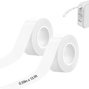 Label Tape Continuous Waterproof Label Tape Thermal Sticker Labels 0.59in X 13.12Ft(15mmX4m) Suitable for Most Label Maker for Home, Office, School, Barcode, Name, Date, Price etc(White, 2Rolls)