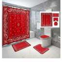 4 Piece Abstract Paisley Shower Curtain Waterproof Red Bandana Elegant Ethnic Tribal Bathroom Sets with Non-Slip Rugs, Toilet Lid Cover and Bath Mat with Standard Size