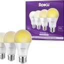 Roku Smart Light Bulbs (White, 4-Pack) - Dimmable A19 Lightbulbs with Adjustable Brightness & Temperature - WiFi Smart Bulbs Works Voice, Alexa & Google Assistant, No Hub Required