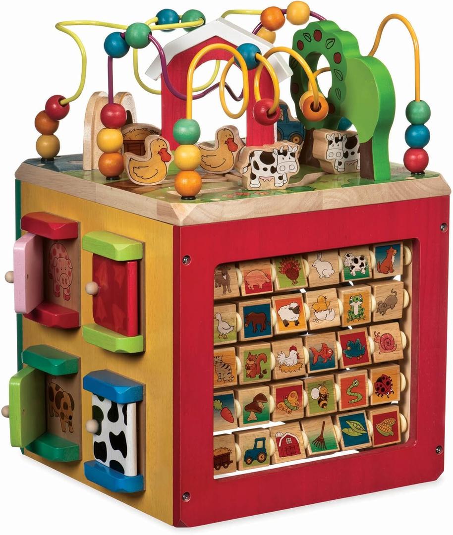 Battat  Activity Cube With Farm Theme  Educational Wooden Toys For Toddlers And Kids  1 Year +