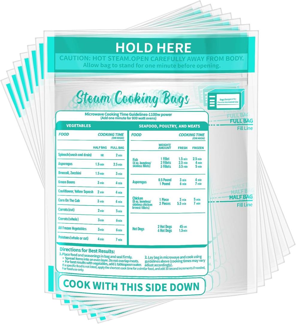 Resurhang 100 Pcs Zipper Microwave Steam Bags Reusable Steam Cooking Bags for Vegetables Potatoes and Meat