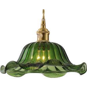 Vintage Glass Pendant LightGreen Flower Ceiling Pendant LightGold Adjustable Hanging Wire for Kitchen Island Dining Room Bedroom Hallway (10Inch - Green(A))