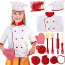 Noamus 11 Pcs Kid Chef Role Play Costume Set, Pretend Chef Outfit with Realistic Accessories, Kitchen Toys Kid Cooking Dress-Up Set, Chef Supplies Role Play Gifts for Boy Girl Ages 3+, Halloween