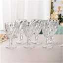 Vintage Wine Glasses Set of 6, Plastic Reusable 12 Ounce Colored Water Goblets, Unique Embossed Pattern Unbreakable Stemmed Wine Glasses High Clear Wedding Party Bar Drinking Cups Clear
