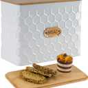 Extra Large Bread Box for Kitchen Countertop Corner Breadbox for Homemade Bread Metal White Honeycomb Pattern Embossed Bread Storage Container Bin with Bamboo Lid Fits 2 Loaves of Bread