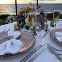 Ms Lovely Cross-stitch Pattern Glass Charger 12.6 Inch Dinner Plate With Beaded Rim - Set of 4 - Rose Gold Color