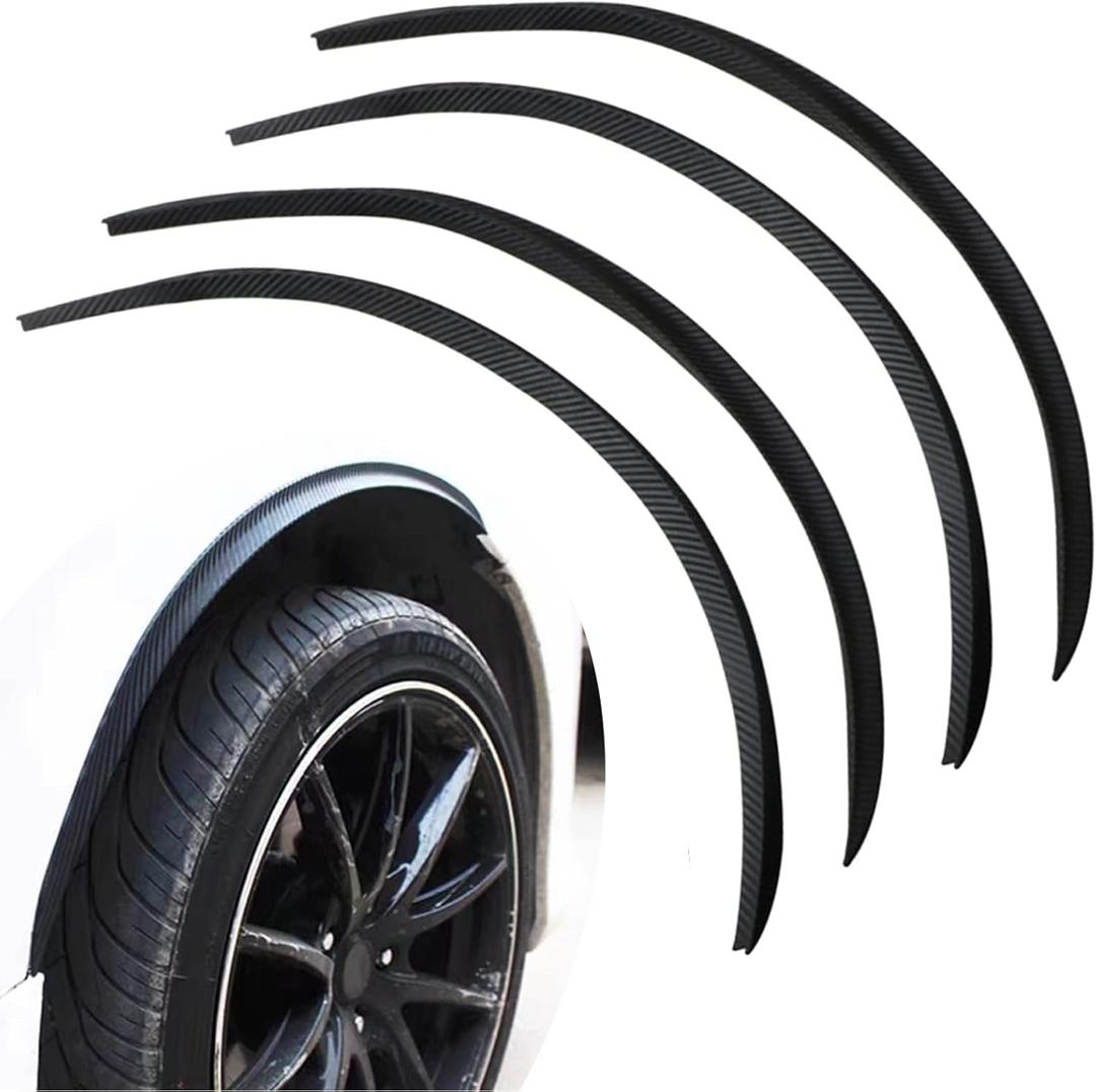4 PCS Car Wheel Brow Decorative Strip, Carbon Fiber Style Car Wheel Eyebrow, Fender Flares Front, Car Universal Modification (Black)