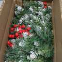 Christmas Garland with Lights - 9FT Pre-Lit Flocked Garland with 30 LED Bulbs, Red Berries, Pine Cones, Artificial Pine Battery Operated Garland for Fireplace, Staircase, Indoor & Outdoor Decoration