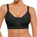 FeelinGirl Post Surgery Bras for Women Front Closure Mastectomy Bras Surgical Wireless Full Coverage Compression Bra (Large, Black)