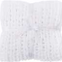 Bigacogo Chunky Knit Throw Blanket for Couch, 40x40 inches, 100% Hand Knitted with Thick Jumbo Chenille Yarn, Cozy Soft Large Rope Knot Cable Crochet Blankets for Sofa Bed Living Room, White