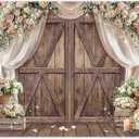 2 x 7x5ft Fabric Wedding Rustic Barn Door Backdrop Vintage Floral White Curtains Photography Background Bridal Shower Birthday Party Decorations Photo Banner Props