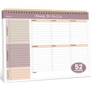 Weekly To Do List Notepad with 52 Undated Sheets8.5"11"- Undated Weekly Planner Notepad for Office Desk Accessories and Supplies - Midnight Lilac